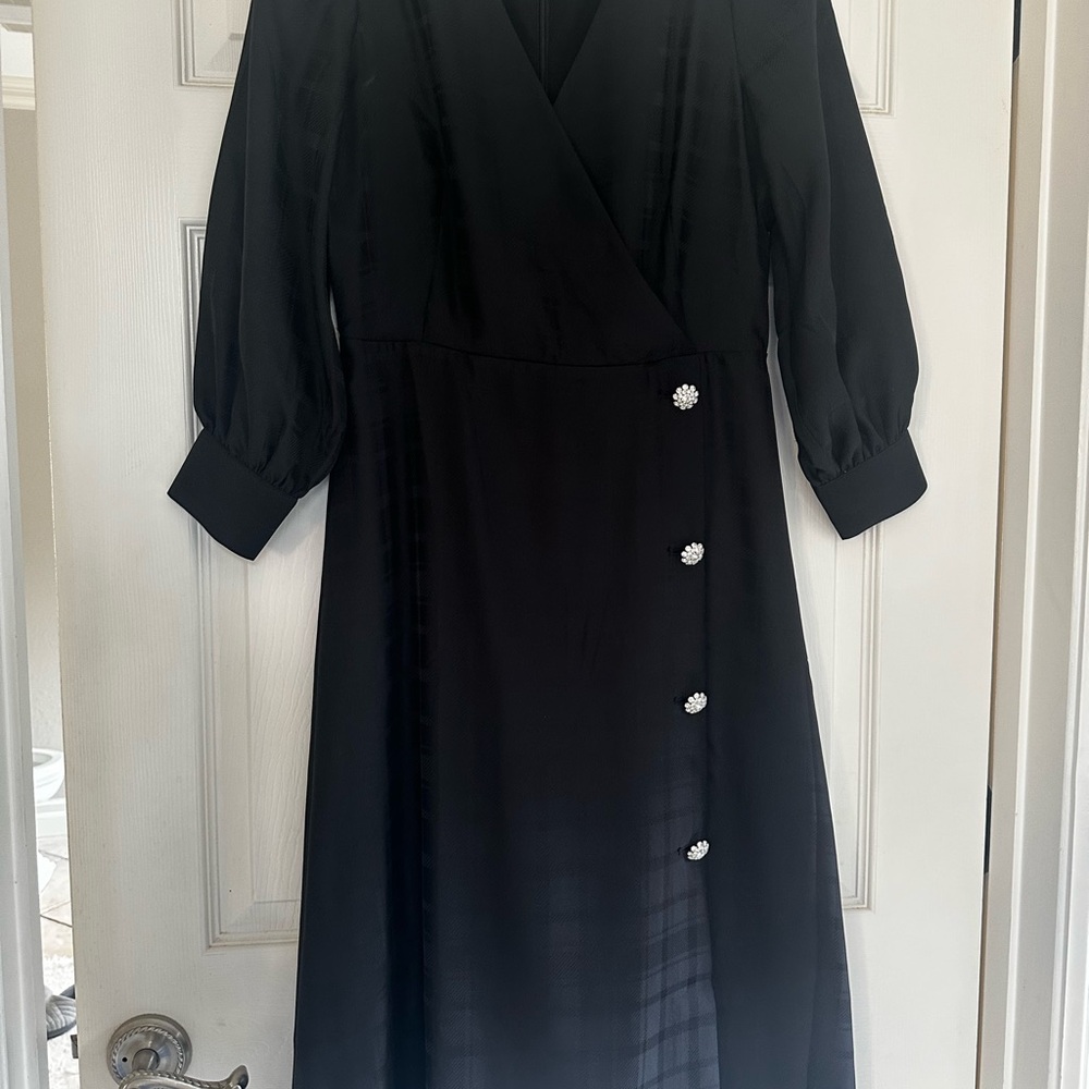 Ann Taylor Black Dress with Rhinestone Button Accents